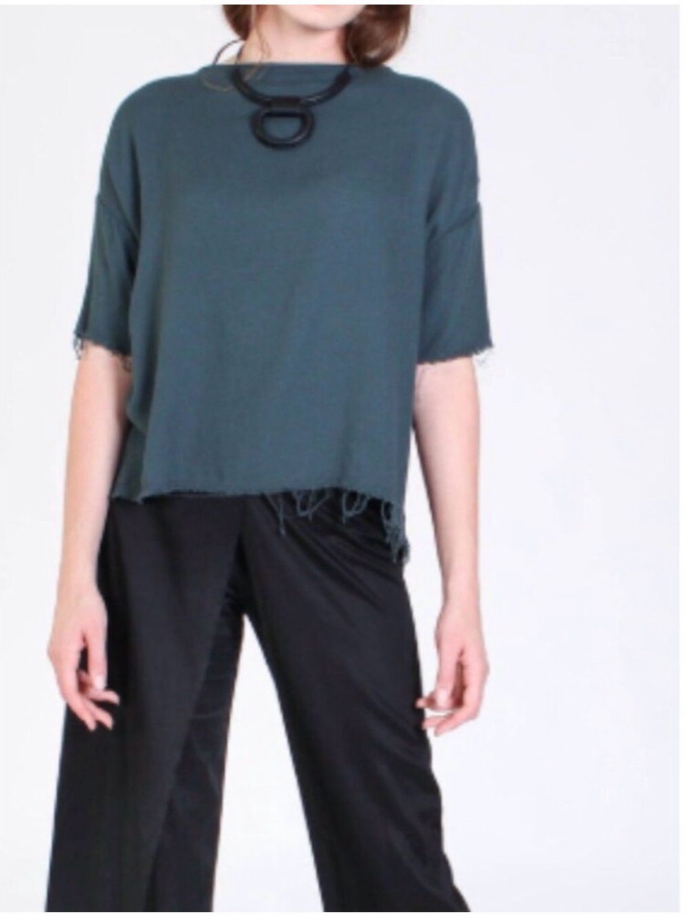 Women’s Dark Teal Short Sleeve Raw Hem Top
